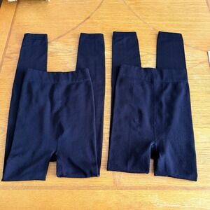 Franco Sarto 2 Pair Fleece Lined Footless Tights Size Medium Black